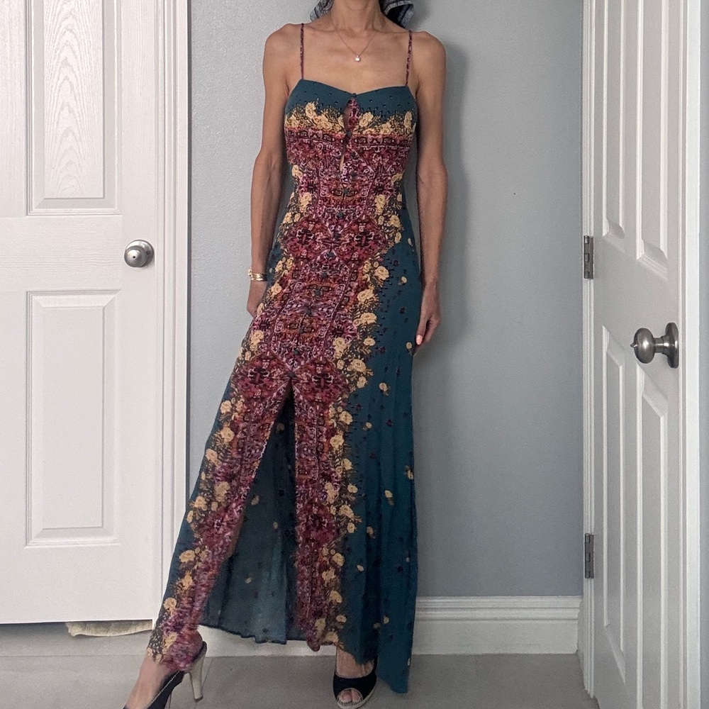 Free People Teal Lace Dress with Floral Accents